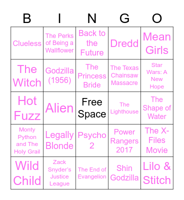 Favourite Movies Bingo Card