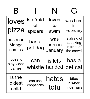 Back to School Bingo Card