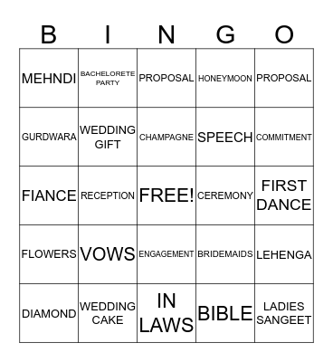 BRIDAL BINGO Card