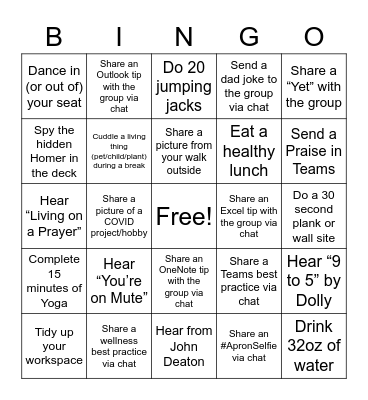 Jessica's Offsite Bingo Card