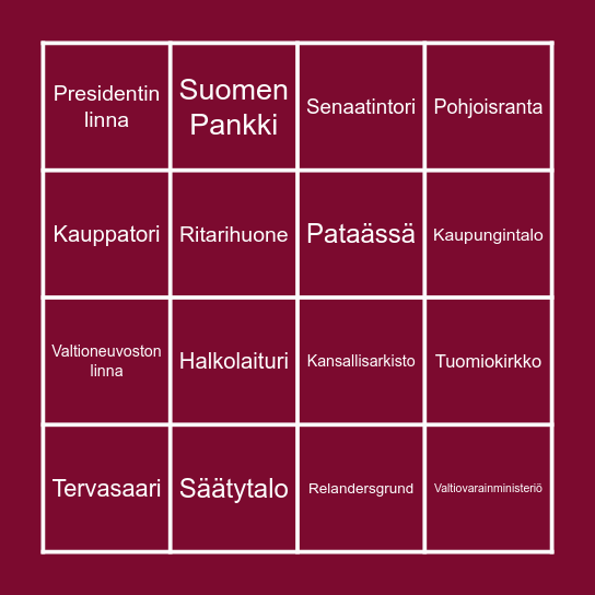 Kruununhaka Edition Bingo Card