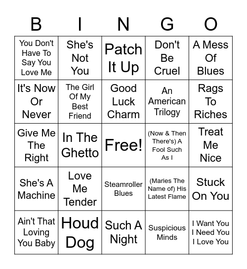 All Elvis Bingo Card