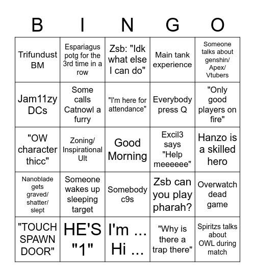 NUSEG OW Bingo Card