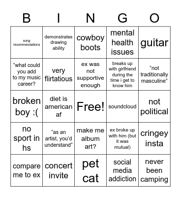 musician trying to date me Bingo Card