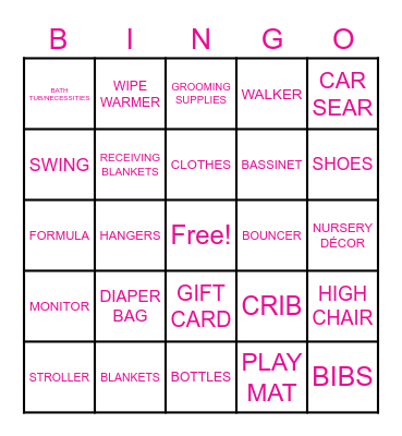 BABY SHOWER BINGO Card