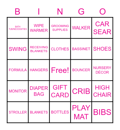 BABY SHOWER BINGO Card