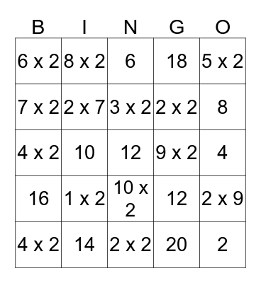 Multiplication Facts of 2 Bingo Card