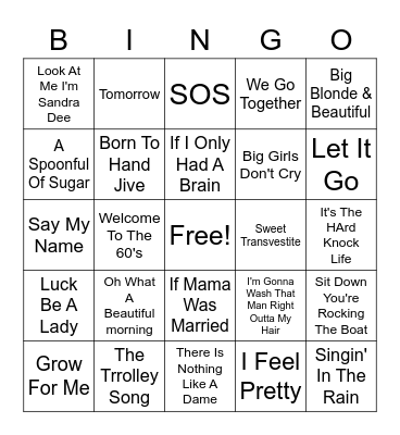 Showtunes Bingo Card