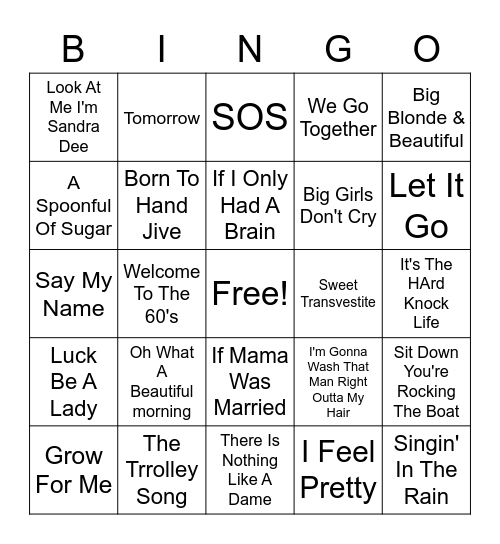 Showtunes Bingo Card