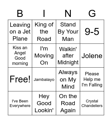 Country Western Music Bingo Card