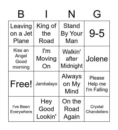 Country Western Music Bingo Card
