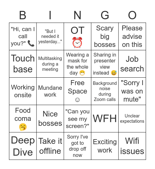 work work work work work! Bingo Card