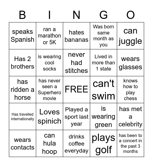 Raider Bingo Card