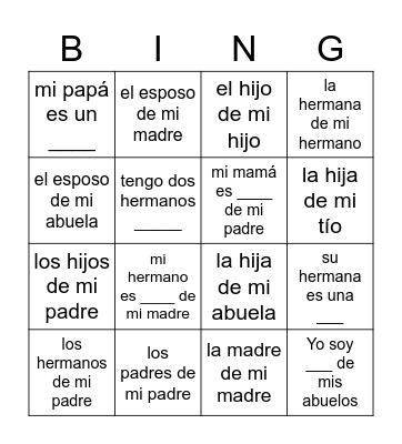 La familia Bingo Card