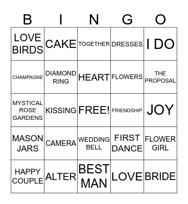 BRIDAL SHOWER BINGO Card