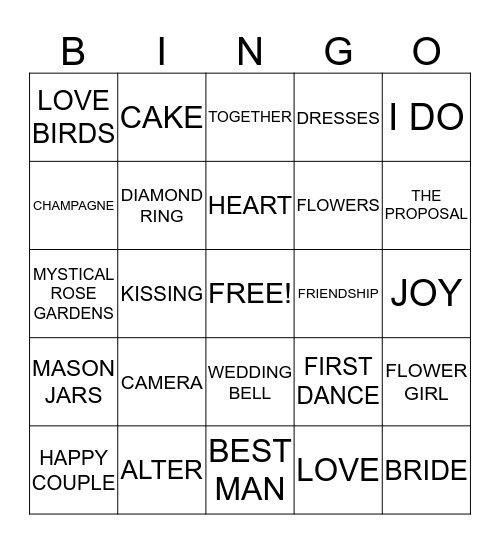 BRIDAL SHOWER BINGO Card