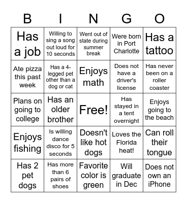 Getting to Know You :) Bingo Card