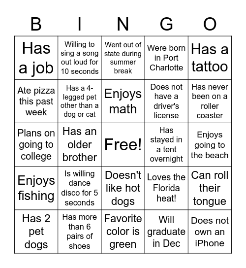 Getting to Know You :) Bingo Card