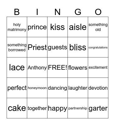 Wedding Shower BINGO! Bingo Card