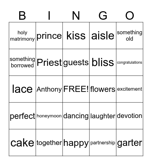 Wedding Shower BINGO! Bingo Card