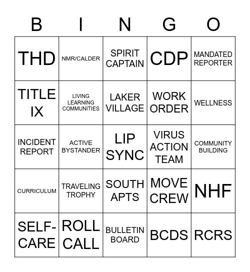 #GVSURA Training Bingo Card