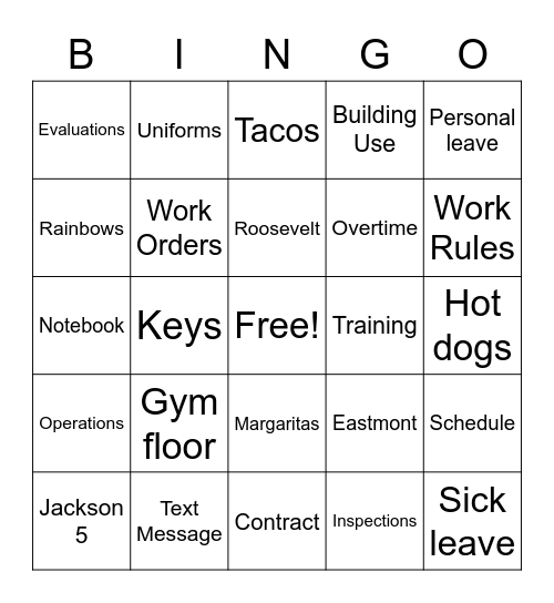 Custodian BINGO Card