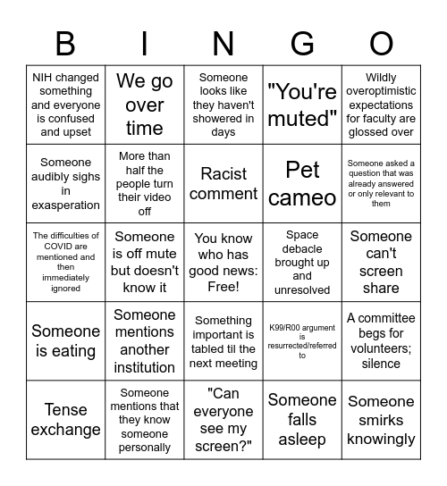 Faculty Meeting Bingo Card