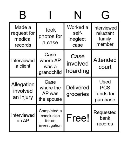 Working BINGO Card