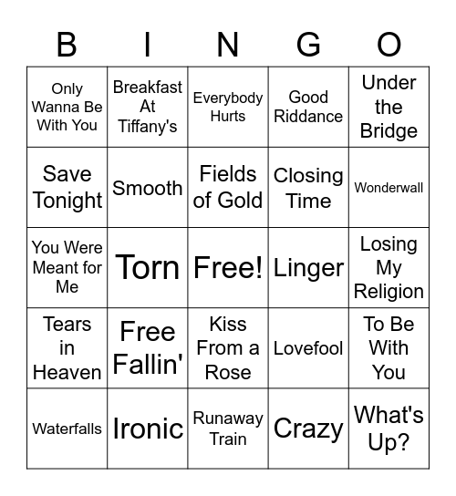 Northcrest 'Name That Tune' Bingo Card