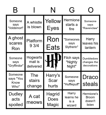 Harry Potter Watch Along Bingo Card
