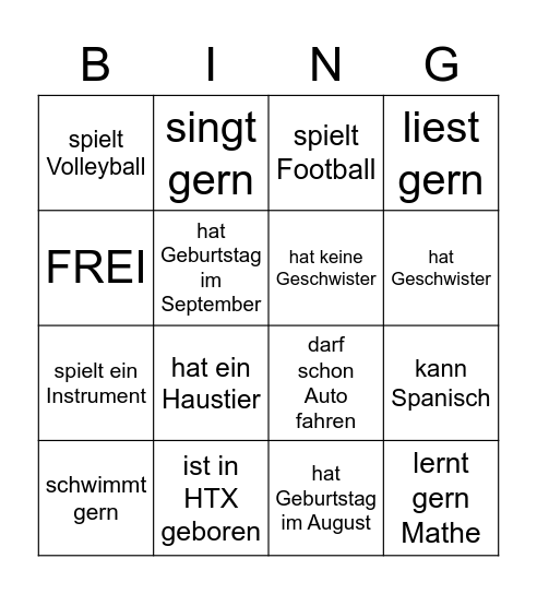Kennenlernen Bingo (Deutsch II) Bingo Card