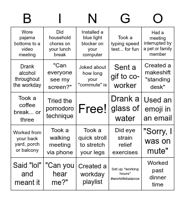 Remote Work Bingo Card