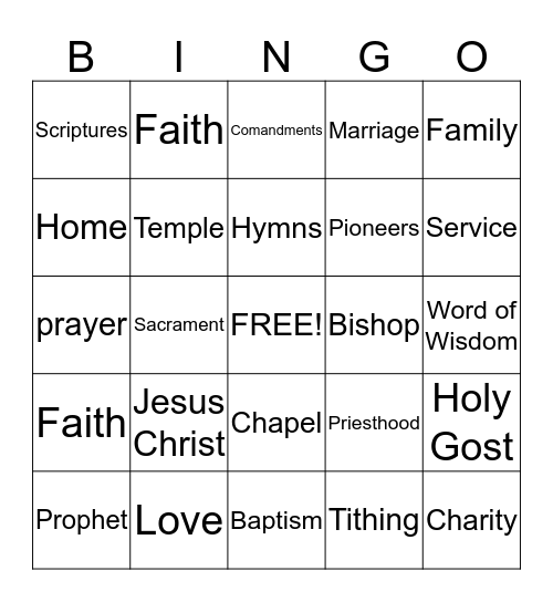 General Conference Bingo Card