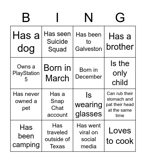 Back to School BINGO Card