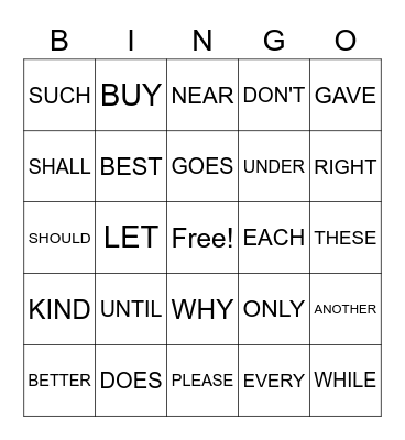 MORE SIGHT WORDS Bingo Card