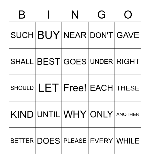 MORE SIGHT WORDS Bingo Card