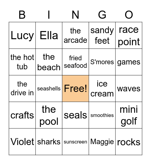 Cape Cod Vacation Bingo Card