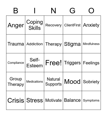 Mental Health BINGO Card