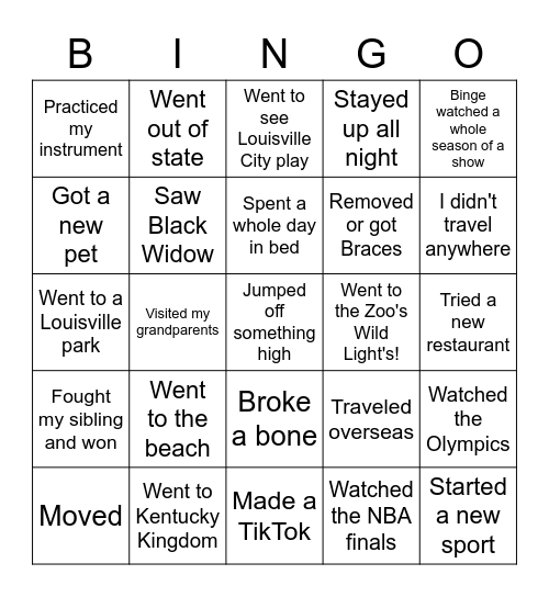 Band Bingo Card