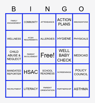 HEALTH & FAMILY SERVICES Bingo Card