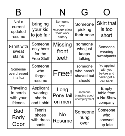 Career Fair BINGO Card