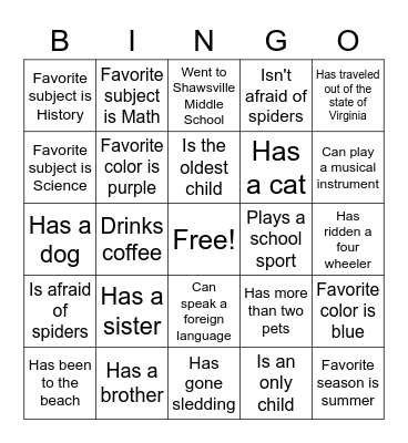 Find Someone Who Bingo Card