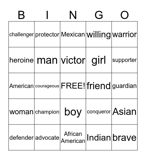 Heroes Bingo Card