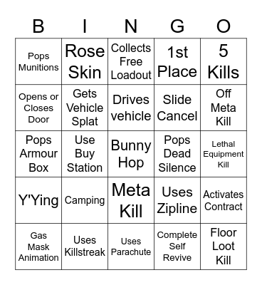 Warzone Bingo Card