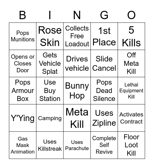 Warzone Bingo Card