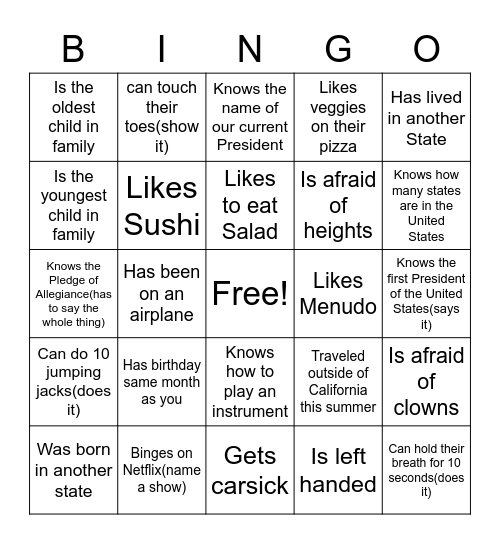 Untitled Bingo Card