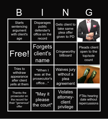 Private Attorney Bingo Card