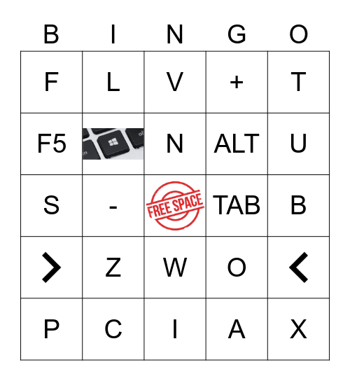 Keyboard Shortcuts Bingo Card