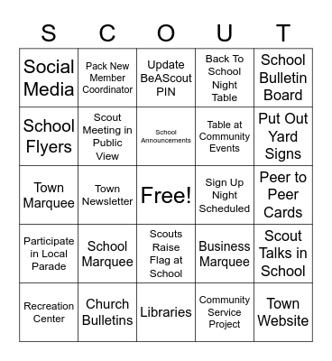 Cub Scout Recruitment Bingo Card