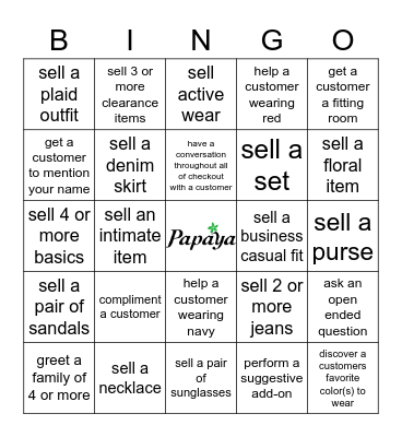 PAPAYA BINGO Card